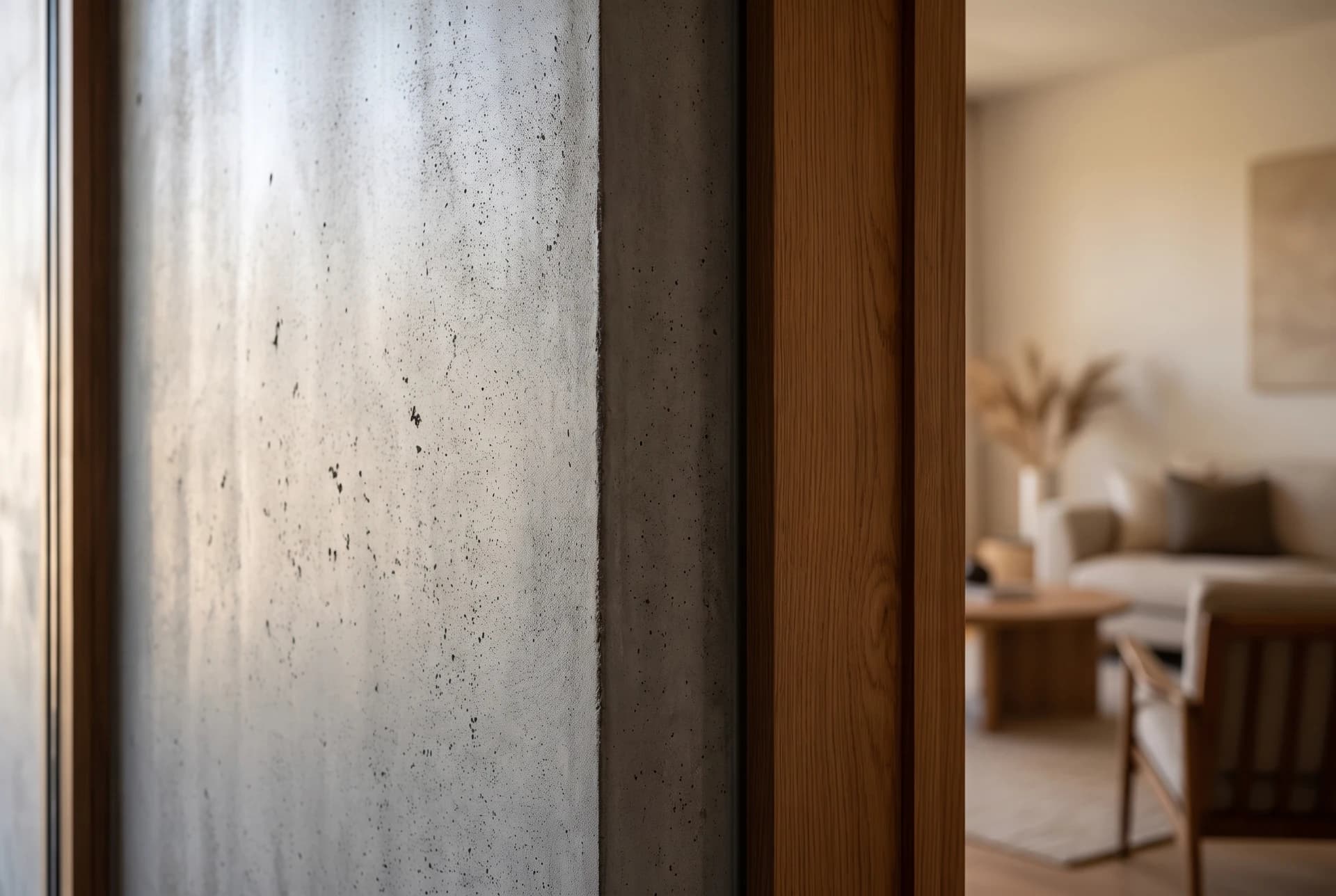 Terra CON – Gestaltungsidee einer Betonoberfläche im Streiflicht, KI-generiert