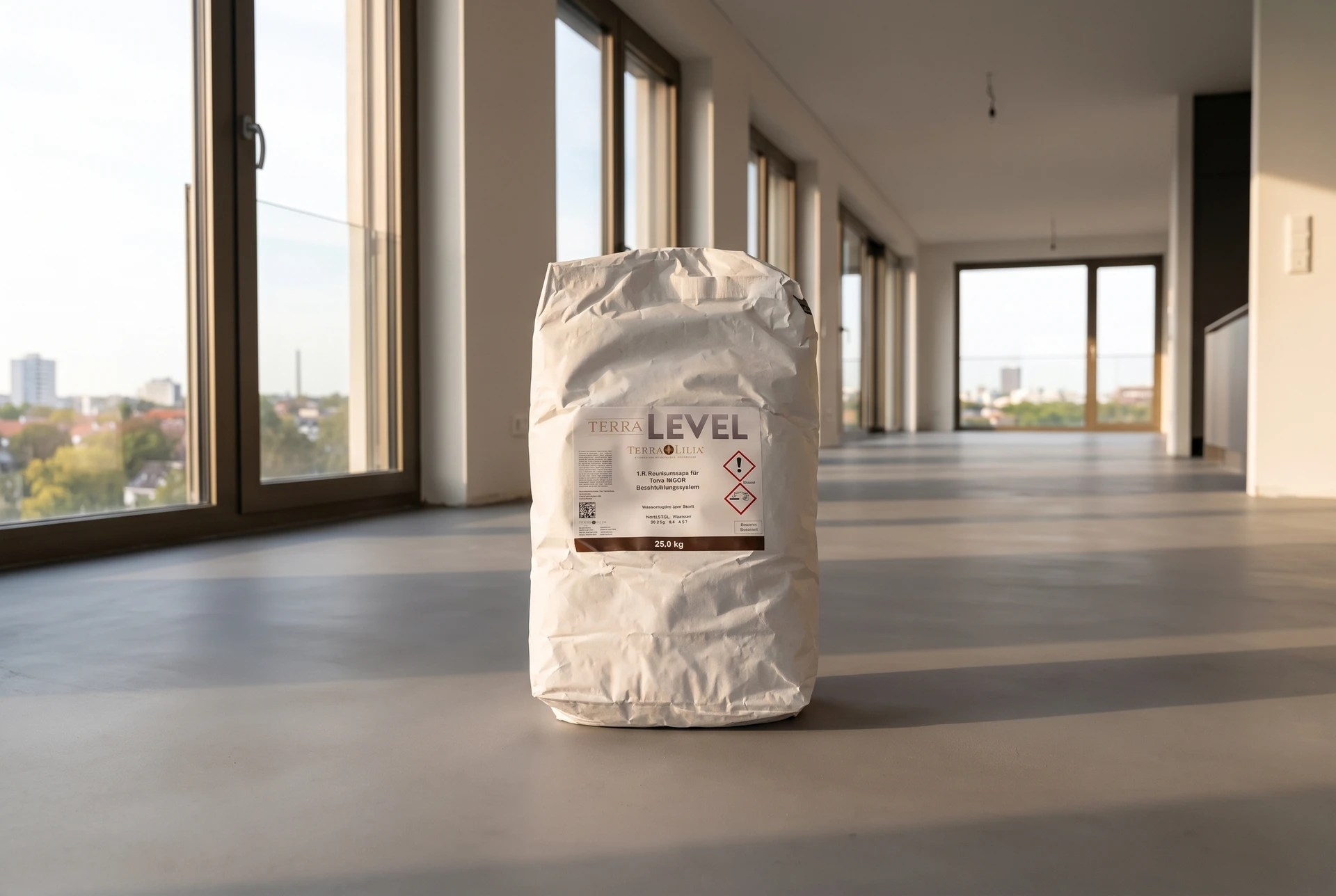 Terra LEVEL auf einer modernen Baustelle ohne Menschen – KI-generierte Inszenierung